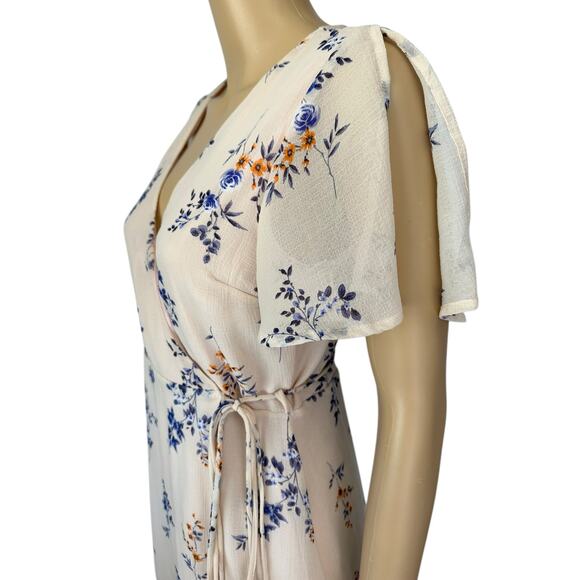 Lulus Fowler Blush Pink Floral Print Wrap Dress Size S Flutter Split Sleeve - Picture 9 of 13